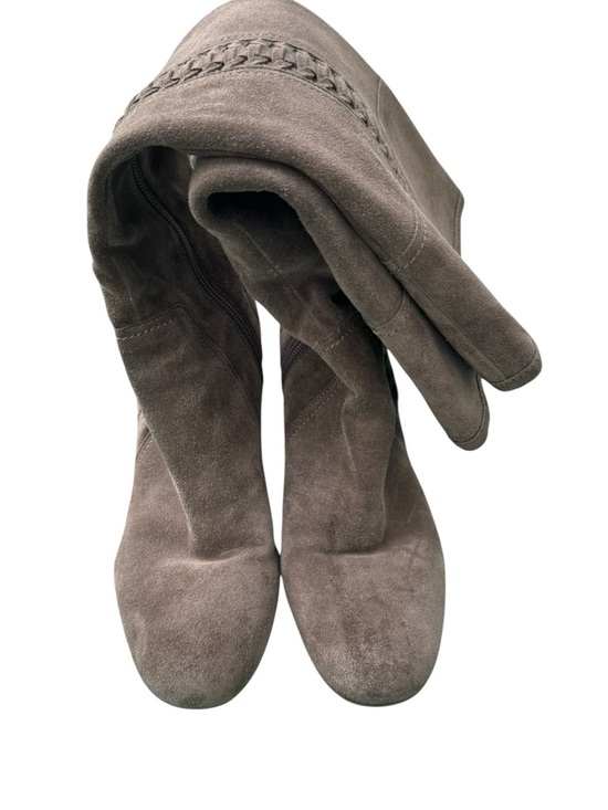 Franco Sarto Knee-High Suede Block Heel Boots in Taupe - Picture 2 of 5
